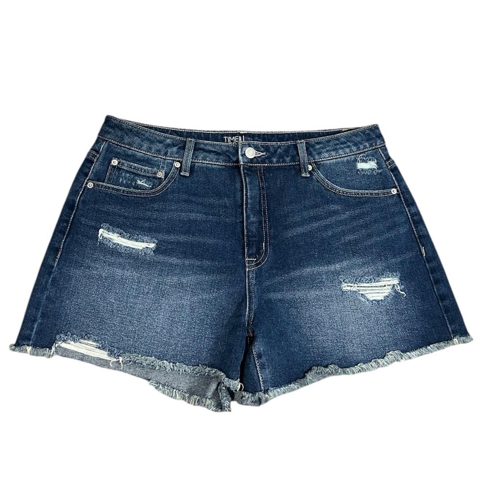 Time and Tru Dark Blue Distressed Jean Shorts Size 12 High Rise